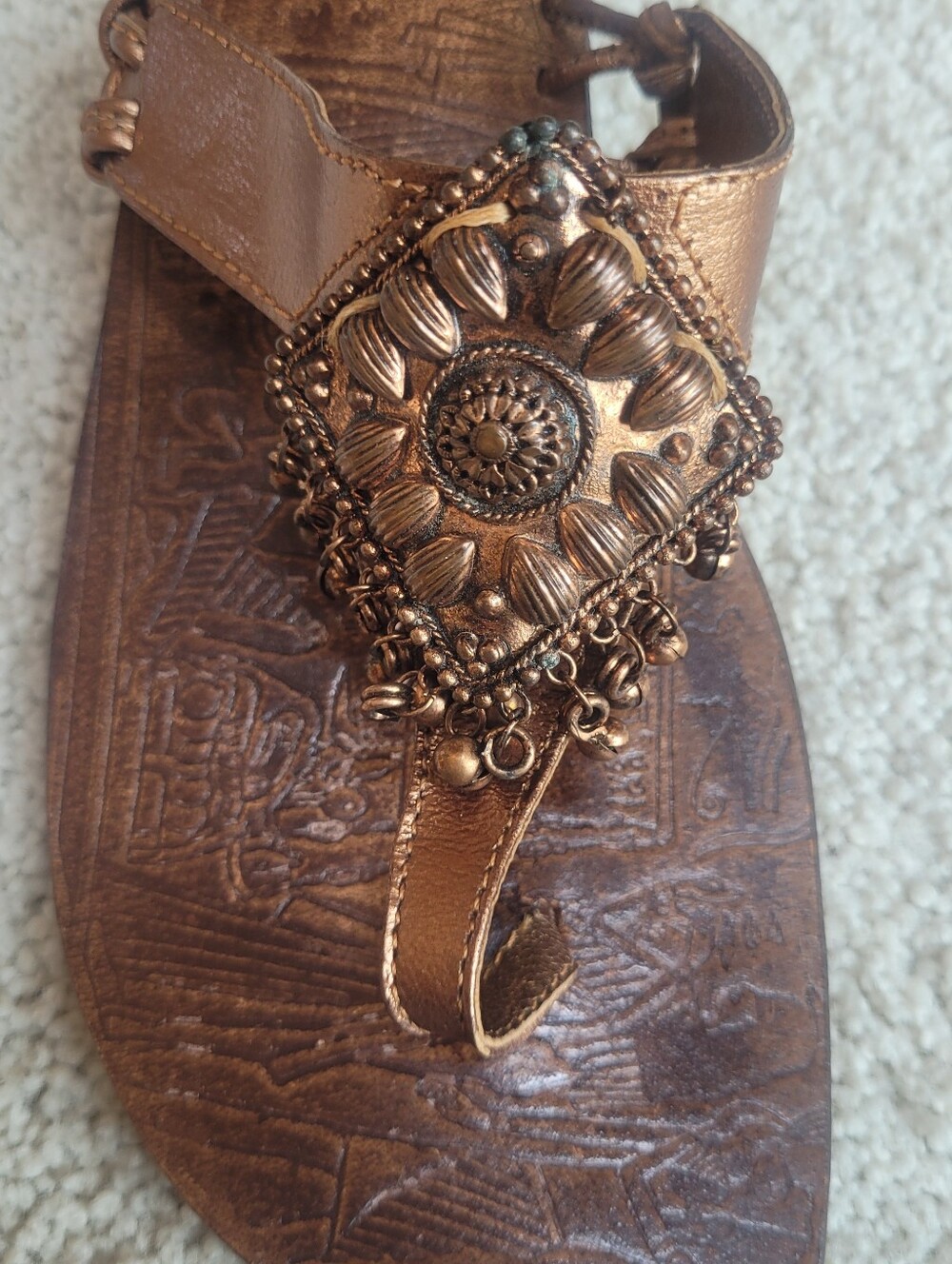 Valentina Florence Vero Cuoio Genuine Leather Embellished Toe-Post Sandals Boho - Picture 8 of 9